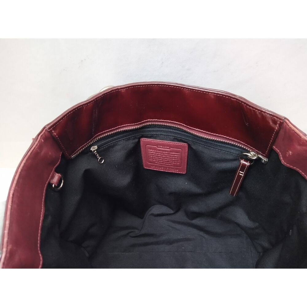Coach Galaxy Purple Plum Patent Leather Tunrlock Pocket Double Handle Tote Bag - Picture 13 of 16
